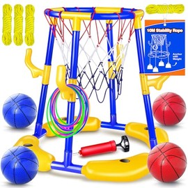 Pool Basketball Hoop Floating with Anti-Tip & Anti-Drift Design, Basketball & Ring Toss Pool Toys for Kids Ages 4-8, 8-12, Summer Outdoor Water Toys Pool Games for Adults and Family