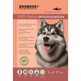DOGBOSS 100% Natur gefüllte Kaurollen in verschiedenen Größen und Geschmack (5er Lachs 17 cm)
