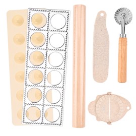 5 Pieces Ravioli Mold Set,Includes 12 Holes Ravioli Maker Press, Wood Rolling Pin,Dumpling Press Mold, Filling Spoon,Ravioli Cutter,for Ravioli Press Mold Pasta Making Tools