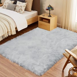 Goolela Bedside Grey Rug 4x6 Washable Faux Fur Rug Soft Fluffy Rug for Bedroom Plush Throw Rugs for Living Room Large Room Rug Home Decor, Rectangle