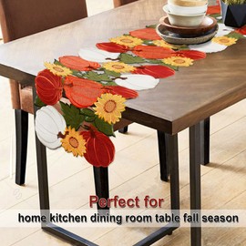 OWENIE Thanksgiving Fall Table Runner 120 Inches Long, Fall Pumpkins Exrta Long Outdoor Table Runner , Thanksgiving Home Decoratiions, Farmhouse Table Runner, Autumn Dresser Scarves, 13 x 120 Inches