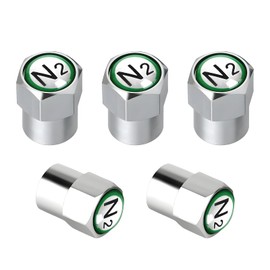 BWBWND 5PCS Car Tire Valve Stem Caps, Brass Metal Tire Valve Cap Cover with Sealing Ring, N2 Nitrogen Logo Leakproof Tire Valve Stem Cover for Car Motorbike, Trucks, Bike, Bicycle (Silver, White)