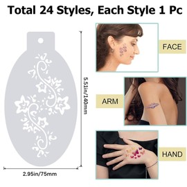 GORGECRAFT 24 Styles Reusable Face Paint Stencils Plastic Body Drawing Flower Snowflake Fish Star Tattoo Painting Makeup Temporary Tracing Body Template for Holiday Halloween Party Makeup Art Crafts