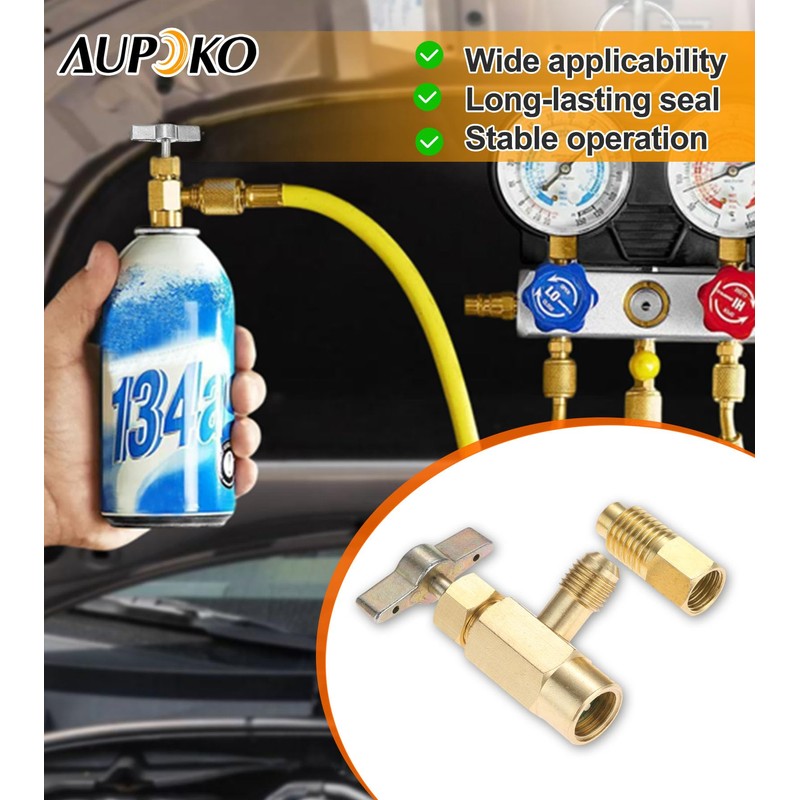 Aupoko R134A Self-Sealing Can Tap with Tank Adapter, 1/2" Acme