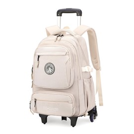 GRUOTEIS Rolling Backpack for Boys Girls Elementary Middle School Bags, Boys Roller Backpack with 6 Wheels, Beige