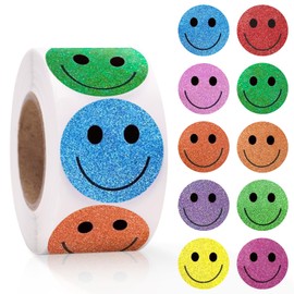 Smile Stickers Happy Face Stickers 1 Inch Small Round Smiley Face Stickers Labels 500PCS Shiny Glitter Fun Smiley Reward Stickers Roll for Kids Teachers Students Classroom Behavior Chart Calendar