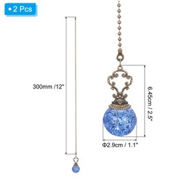 PATIKIL Ceiling Fan Pull Chain, 2 Pack 12" Decorative Ball Pendant Chain Extender Charm Extension Pull String for Ceiling Fans Light Lamp, Blue
