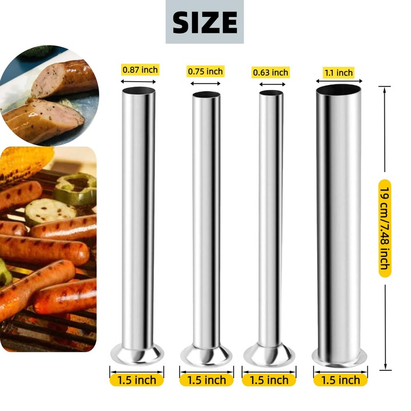 Vexillaris 4 Sizes Stainless Steel Sausage Stuffing Tubes,Replacement for LEM