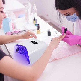 BOMOQING Professional UV LED Nail Lamp, Cordless Rechargeable UV Light for Gel Nails, 78W Fast Curing Gel Nail Light with 4 Timer Setting LCD Display, Auto Sensor and Spacious Interior(White)