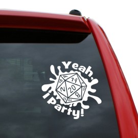 Black Heart Decals & More D&D Yeah, I Party Vinyl Decal Sticker | Color: White | 5 inch x 6 inch