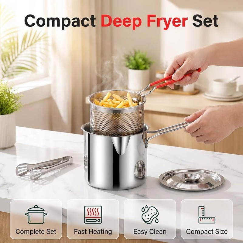 Compact Fry Pot with Filter Basket, Oil Filter Pot with