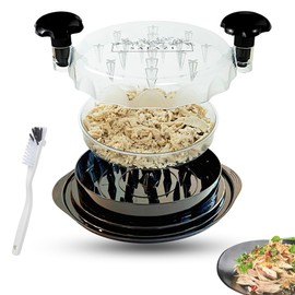 Premium Chicken Shredder Tool Twist 10" with Separate Plate & Brush 3 Layer, Clear Meat Shredder Tool Twist Large for Chicken, Beef, Turkey, Pork, Non-Slip Base Dishwasher Safe BPA Free Heat Resistant