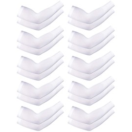 Boao 10 Pairs Cooling Sun Sleeves UV Protection Arm Sleeves Arm Cover Sleeve for Men Women (White, Knitted Ice Silk)