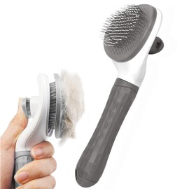 Dog/Cat Brush Grooming Comb,Self Cleaning Slicker Brushes with Smooth handle,Pet Grooming Tool with Cleaning Button for Cat Dog Shedding Tools Massage Clean Tangled Brush