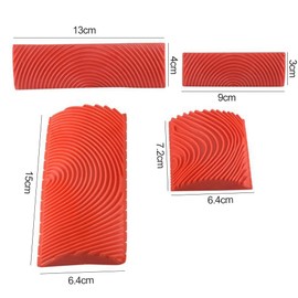 4 Pieces Wood Grain Tool, Wood Grain Pattern Rubber, DIY Grain Painting Tool, Imitation Wood Grain for Home Decoration, Wooden Door Window Frame Wood Imitation Decoration Tool, Red