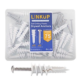 Linkup 50PCs Self Drilling Drywall Anchors with screws kits,incoulding 25pcs #8 x 1-1/4”pan head stainless steel self tapping screws and 25pcs anchors for drywall,holds upto 75lbs