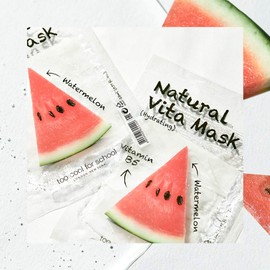 [Too Cool For School] [6 Masks] Natural Vita Mask - Hydrating [Vitamin B5, Watermelon] 23ml (0.77 fl. oz.)