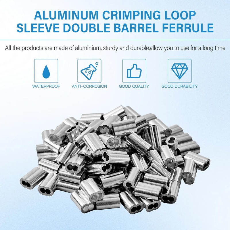 100pcs 1/8"(3mm) Aluminum Crimping Sleeves Loops, Cable Crimps Wire Ferrules,