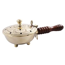 NKlaus 2179 Incense Pan with Handle Made of Real Wood Nickel-Plated Brass Diameter 9 cm for Incense Operation Mode Incense Charcoal Incense Burner Handmade