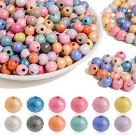 I LOVE MOM Wooden Beads for Threading, Pack of 300 Round Wooden Beads, Colourful, Wooden Beads, Large 10 mm Wooden Balls with Hole, Children's Wooden Beads for DIY Jewellery Making, Bracelets,