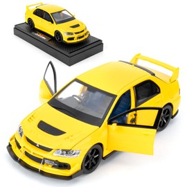 BGHSCA Compatible with 1:32 Mitsubishi Lancer Evolution Model Car, Pull Back Diecast Collectible Toy Car with Sounds and Lights for Children, Boys, Girls and Adults, Gift Yellow