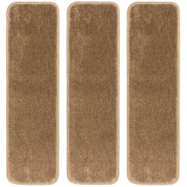 Stair Tread Treads Indoor 7 inch x 24 inch Machine Washable Skid Slip Resistant Carpet Stair Tread Treads Comfy Collection (Set of 3, Beige)