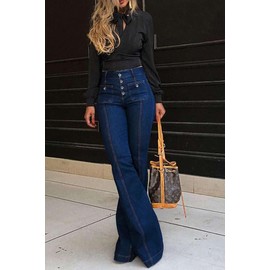 yoeasy Women's Flare Bell Bottom High Waist Jeans Vintage Stretch Bootcut Denim Trouser with Pocket (Medium, Dark Blue)