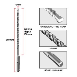 SALI 10PCS SDS Plus Rotary Hammer Drill Bit Kit - Double Thread Tungsten Carbide Tip for Concrete, Brick, Cement Walls, Stone - 6mm x 210mm Hammer Drill Bits