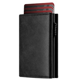 Lukovee Billetera Hombre Cuero, Cartera Tarjetero RFID Bloqueo con Cierre del Imán, Cartera Hombre de Piel Antirrobo con Ventana ID, Bolsillo de Monedero Plegable, Hombres Regalo para Día del Padre