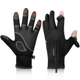 flintronic Winter Warm Gloves, Anti Slip Touchscreen Thermal Gloves, Windproof Waterproof Cycling Gloves with Finger Cap, Adjustable Winter Gloves for Men Women Running Driving Cycling Skiing (L)