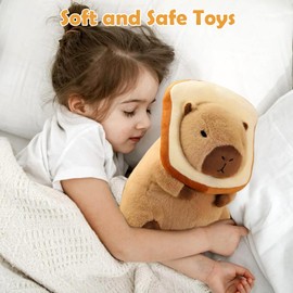 Capybara Kuscheltier- 30cm Capybara Plüschtier mit Tragbarer Toast Kopfbedeckung Niedliches Spielzeug Stofftier Plushie Plüschpuppe Cartoon Kuscheltie Geschenk für Kinder Jungen Mädchen Baby Geschenke