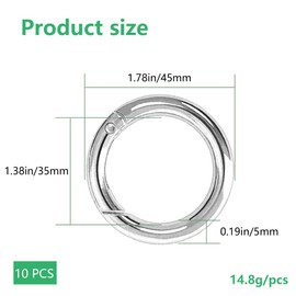 XCSJ 10pcs 45 mm Round Carabiner Very Robust Zinc Alloy Round Carabiner Hook Round Large Carabiner Ring Carabiner Round O Ring for Key Chain, Bag, Jewellery, DIY Crafts (Silver)