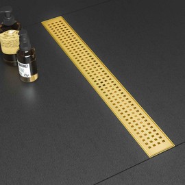 SaniteModar Gold Linear Shower Drain, Gold Shower Drain 18 inch with Removable Grate,Brushed 304 Stainless Steel Linear Drain with Hair Strainer and Leveling Feet
