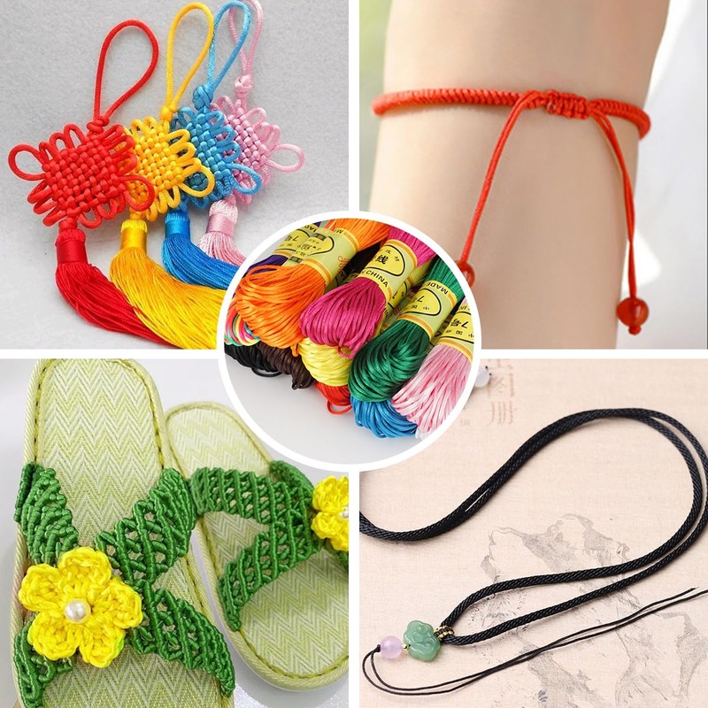 WHC 12 Pieces 1.5 mm Satin Cord Pearl Yarn for