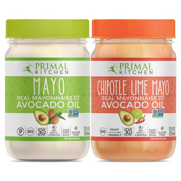 Primal Kitchen Avocado Oil Mayo Variety Pack- Includes 1 Original and 1 Chipotle Lime, Gluten and Dairy Free, Whole 30 and Paleo Approved (12 oz) - Two Pack