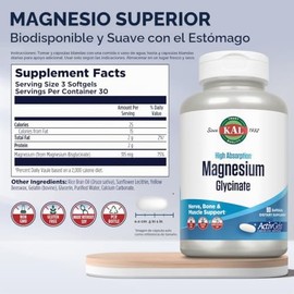 KAL- Magnesio Glicinato ActivGels 315mg, Suplemento de Magnesio de Alta Absorción para Músculo, Nervio y Hueso