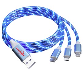 Laugwey Multifunction 3 in 1 Glowing LED Light Charging Cables,Flowing Luminous Micro USB Type C PD Phone Accessories Charge Cord 3A Fast Charging Cord for Car,Home,Office,Travel (3.3ft-1pcs)