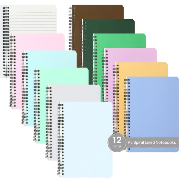 miikoul 12 Packs A5 Spiral Lined Notebooks, 8.3" X 5.5",