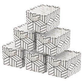 6 cestas de almacenamiento plegables de tela, cuadradas, mini caja organizadora de recepción, lona rectangular con asas, para guardería, hogar, oficina, juguetes para niños, libros, tamaño pequeño, 11 x 8 x 6.3 pulgadas, color blanco