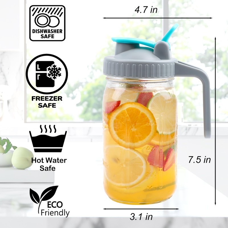 Mason Jar Pitcher Wide Mouth 32 OZ 2 Pack Glass