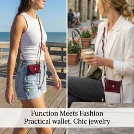Western Mini Coin Purse Necklace Wallet – Boho Suede Small Change Pouch with Woven Strap, Vintage Cowgirl Bag Charm & Lipstick Holder, Matches Denim Outfits for Travel Festival, Burgundy Red