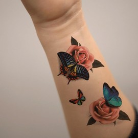 10 Sheets Large Butterfly Temporary Tattoos Stickers, Multi-Colored Mixed Style Body Art Temporary Tattoos for Women Girls Kids Adult Christmas Holiday Gifts (Big Colorful Butterfly) 732