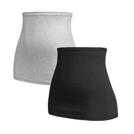 Herzmutter Belly Band Tube Kidney Warmer - Set of 2 - Cotton - Pregnancy Maternity Fashion - Back Warmer Shirt Extension - 6300, Black / Grey