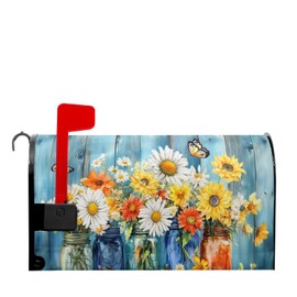 Flowers Welcome Mailbox Cover Spring/Summer Daisy Mailbox Covers Magnetic Standard Size 21" X 18" Colorful Flowers Holiday Mailbox Wrap Post Letter Box Cover Decorative for Home Outdoor Yard Garden