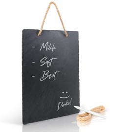 Amazy Slate Board (30.5 cm x 20 cm) for Hanging with Jute Ribbon Including Chalk Pen for Writing on - The Weatherproof Memo Board - For Stylish Notes and Decorative Messages Plus Replacement Ribbon