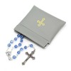 Squeeze Top Rosary Pouch Gray Vinyl with Gold Cross Imprint