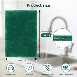 10 PCS Heavy Duty Scour Pads,Green Scrub Pads,Diamond Sponge Cleaning Cloth,for Dishes, Kitchen Scrubbers & Bathroom