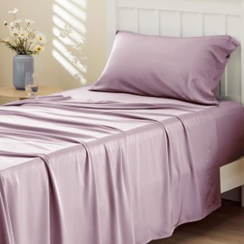 Bedsure Twin Sheet Set, Cooling Sheets for Twin Size Bed Set, Rayon Derived from Bamboo, Breathable & Soft Deep Pocket Up to 16 Inches, Hotel Luxury Silky Bedding, Bedsheet & Pillowcases, Lavender
