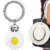 Daisy Flower Keyring Charm, Twisted Metal Ring, White and Yellow,