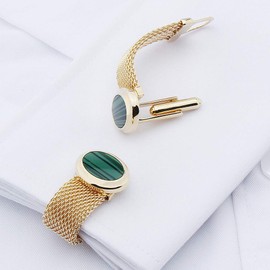 Mens Cufflinks with Chain - Stone and Shiny Gold Tone Shirt Accessories - Party Gifts for Young Men